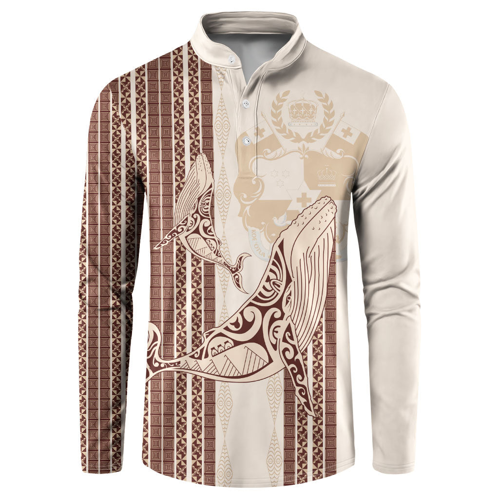 Swimming With Humpback Whales Season Tonga Button Sweatshirt Tongan Tofuaa Ngatu Pattern Brown LT14 Brown - Polynesian Pride