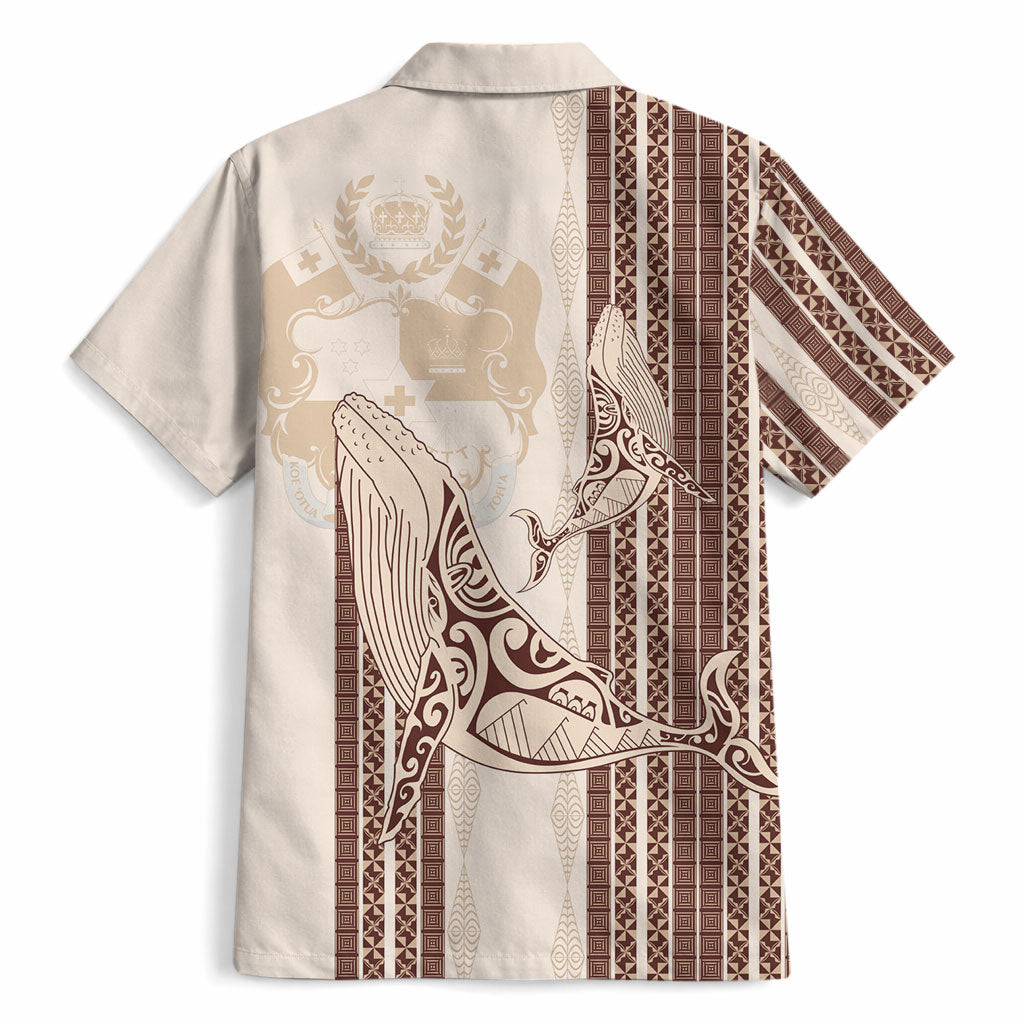 Swimming With Humpback Whales Season Tonga Hawaiian Shirt Tongan Tofuaa Ngatu Pattern Brown LT14 - Polynesian Pride