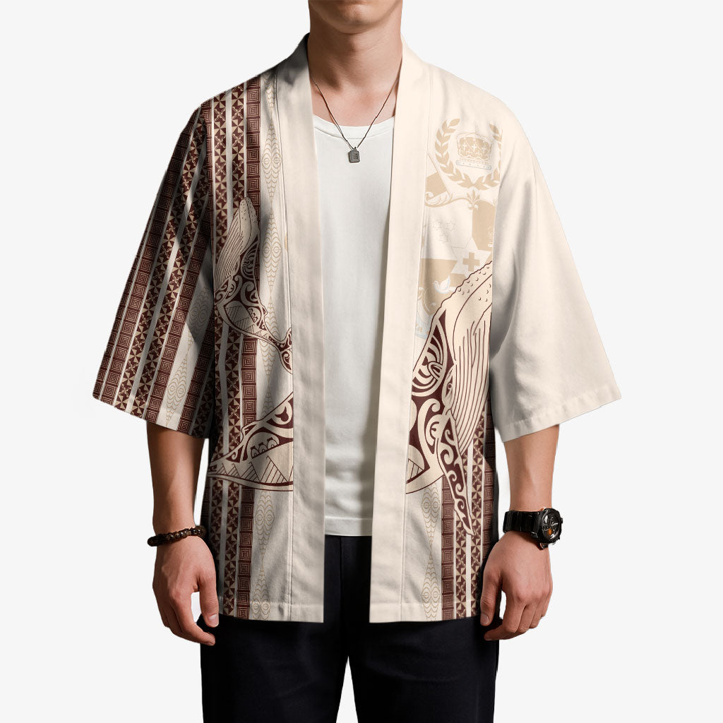 Swimming With Humpback Whales Season Tonga Kimono Tongan Tofuaa Ngatu Pattern Brown LT14 - Polynesian Pride