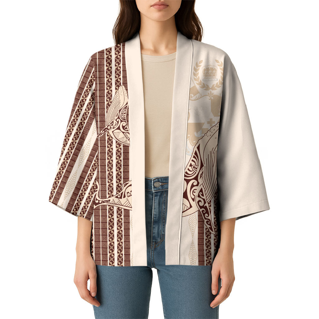Swimming With Humpback Whales Season Tonga Kimono Tongan Tofuaa Ngatu Pattern Brown LT14 - Polynesian Pride