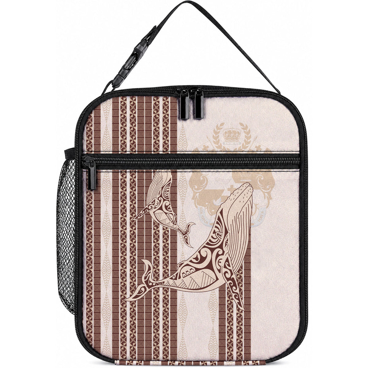 Swimming With Humpback Whales Season Tonga Lunch Bag Tongan Tofuaa Ngatu Pattern Brown