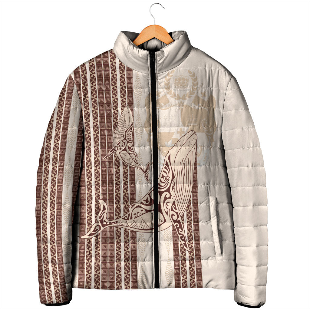 Swimming With Humpback Whales Season Tonga Padded Jacket Tongan Tofuaa Ngatu Pattern Brown LT14 - Polynesian Pride