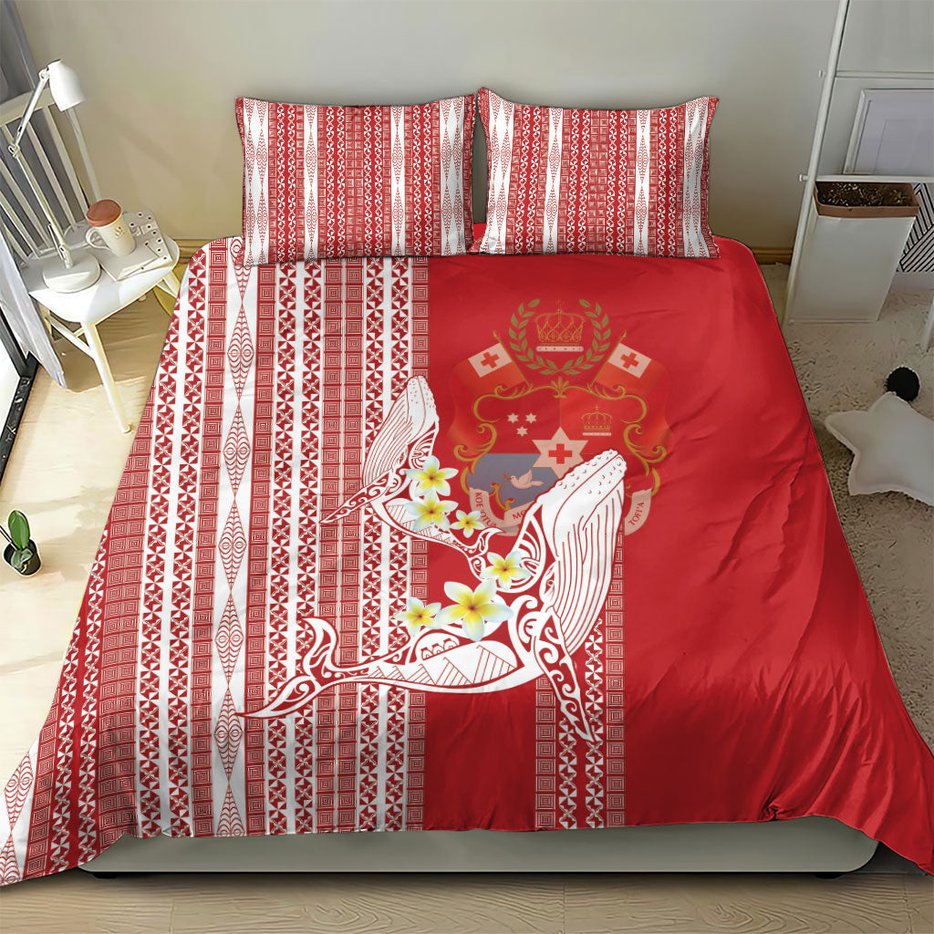 Swimming With Humpback Whales Season Tonga Bedding Set Tongan Tofuaa Ngatu Pattern Red LT14 - Polynesian Pride