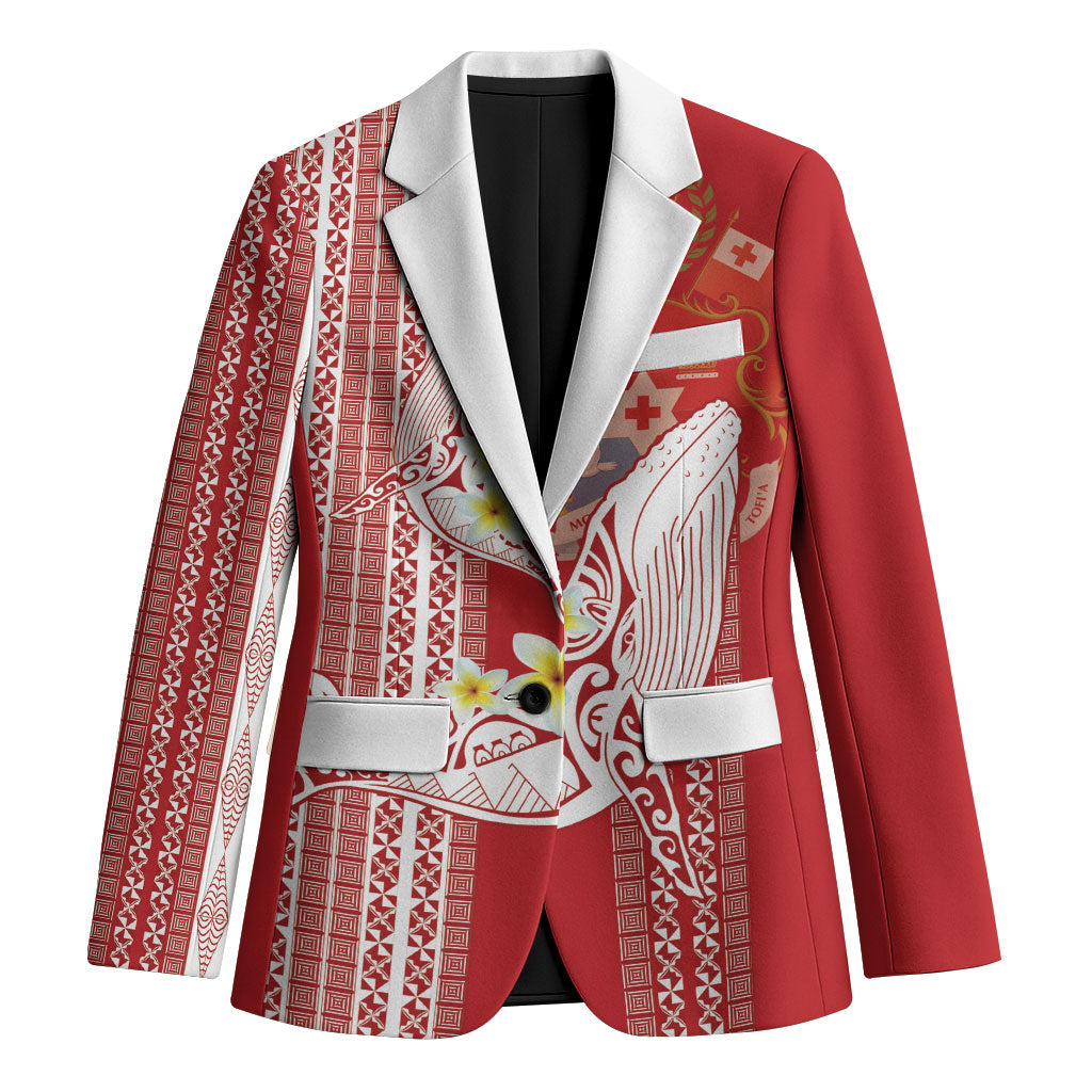 Swimming With Humpback Whales Season Tonga Blazer Tongan Tofuaa Ngatu Pattern Red LT14 Unisex Red - Polynesian Pride