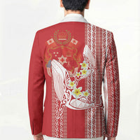 Swimming With Humpback Whales Season Tonga Blazer Tongan Tofuaa Ngatu Pattern Red LT14 - Polynesian Pride