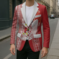 Swimming With Humpback Whales Season Tonga Blazer Tongan Tofuaa Ngatu Pattern Red LT14 - Polynesian Pride