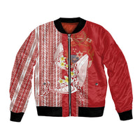 Swimming With Humpback Whales Season Tonga Bomber Jacket Tongan Tofuaa Ngatu Pattern Red LT14 Unisex Red - Polynesian Pride