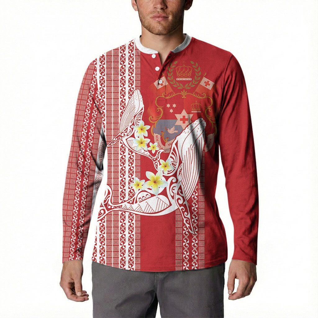 Swimming With Humpback Whales Season Tonga Button Sweatshirt Tongan Tofuaa Ngatu Pattern Red LT14 - Polynesian Pride