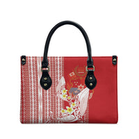 Swimming With Humpback Whales Season Tonga Leather Bag Tongan Tofuaa Ngatu Pattern Red LT14 - Polynesian Pride