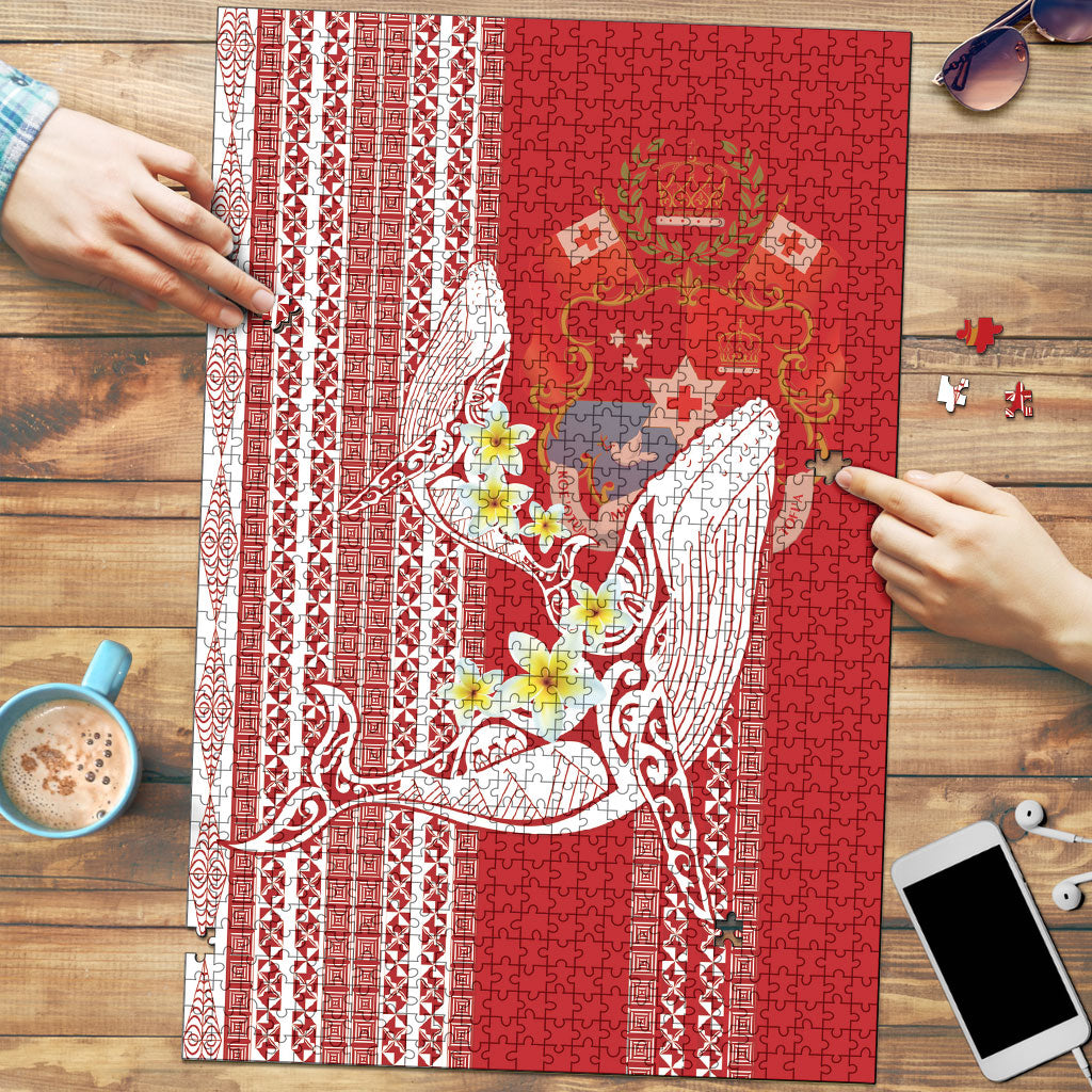 Swimming With Humpback Whales Season Tonga Puzzle Tongan Tofuaa Ngatu Pattern Red LT14 Red - Polynesian Pride