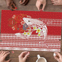 Swimming With Humpback Whales Season Tonga Puzzle Tongan Tofuaa Ngatu Pattern Red LT14 - Polynesian Pride