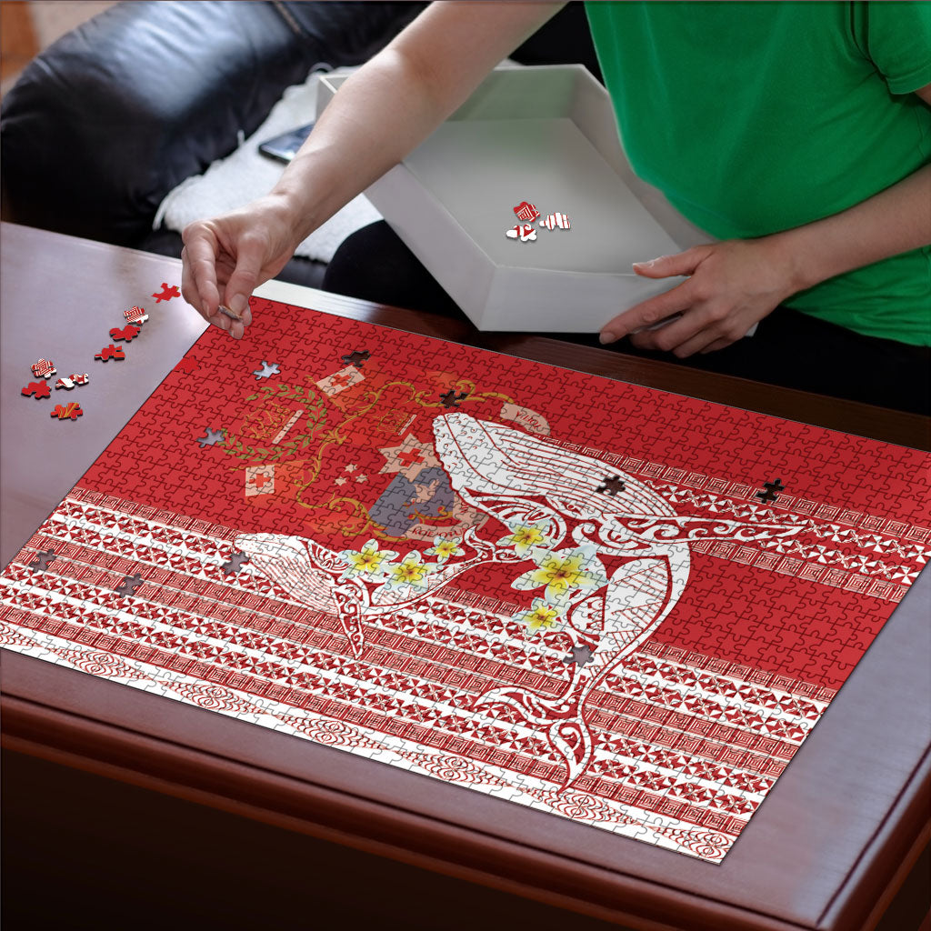 Swimming With Humpback Whales Season Tonga Puzzle Tongan Tofuaa Ngatu Pattern Red LT14 - Polynesian Pride
