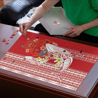 Swimming With Humpback Whales Season Tonga Puzzle Tongan Tofuaa Ngatu Pattern Red LT14 - Polynesian Pride