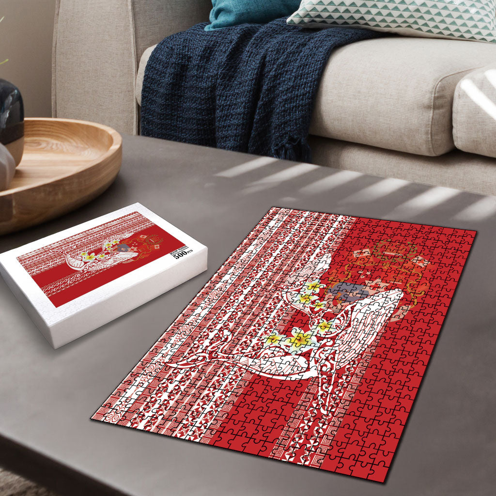 Swimming With Humpback Whales Season Tonga Puzzle Tongan Tofuaa Ngatu Pattern Red LT14 - Polynesian Pride