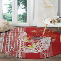 Swimming With Humpback Whales Season Tonga Round Carpet Tongan Tofuaa Ngatu Pattern Red LT14 - Polynesian Pride