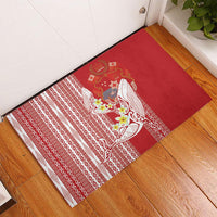Swimming With Humpback Whales Season Tonga Rubber Doormat Tongan Tofuaa Ngatu Pattern Red LT14 - Polynesian Pride