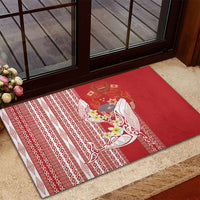 Swimming With Humpback Whales Season Tonga Rubber Doormat Tongan Tofuaa Ngatu Pattern Red LT14 - Polynesian Pride