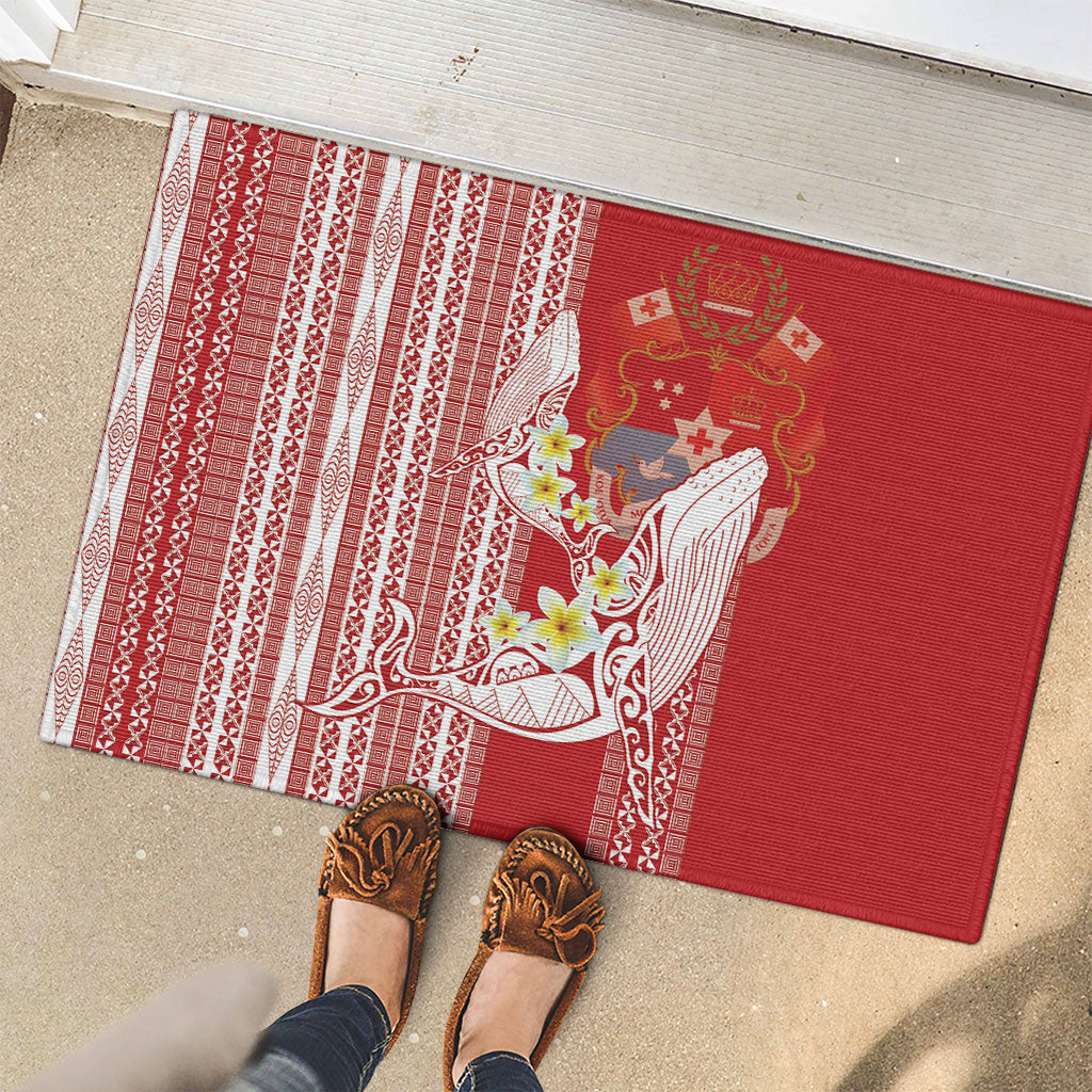 Swimming With Humpback Whales Season Tonga Rubber Doormat Tongan Tofuaa Ngatu Pattern Red LT14 - Polynesian Pride