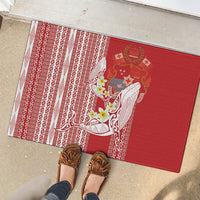 Swimming With Humpback Whales Season Tonga Rubber Doormat Tongan Tofuaa Ngatu Pattern Red LT14 - Polynesian Pride
