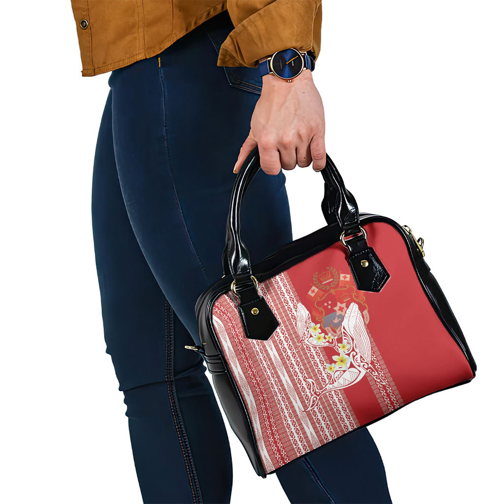 Swimming With Humpback Whales Season Tonga Shoulder Handbag Tongan Tofuaa Ngatu Pattern Red LT14 - Polynesian Pride