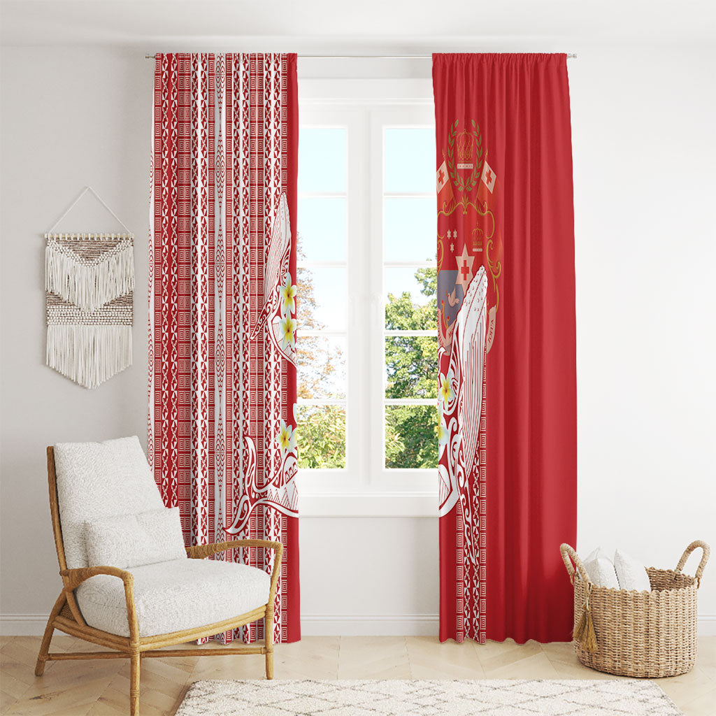 Swimming With Humpback Whales Season Tonga Window Curtain Tongan Tofuaa Ngatu Pattern Red LT14 - Polynesian Pride