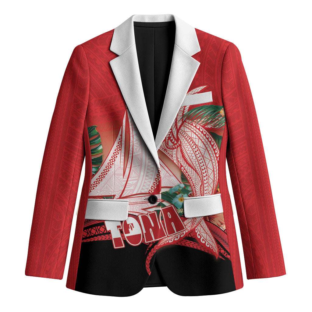 Vavau Sailing Festival Tonga Personalised Blazer Humpback Whale Sailboat Tropical Vibes LT14 Unisex Red - Polynesian Pride