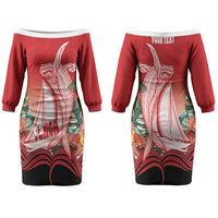 Vavau Sailing Festival Tonga Personalised Couples Matching Off The Shoulder Long Sleeve Dress and Long Sleeve Button Shirt Humpback Whale Sailboat Tropical Vibes LT14 - Polynesian Pride