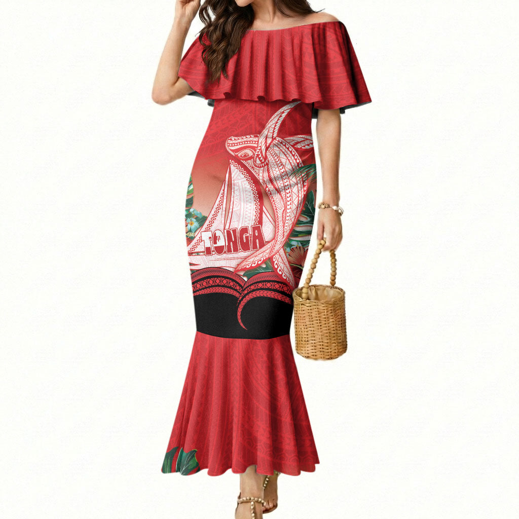 Vavau Sailing Festival Tonga Personalised Mermaid Dress Humpback Whale Sailboat Tropical Vibes LT14 Women Red - Polynesian Pride