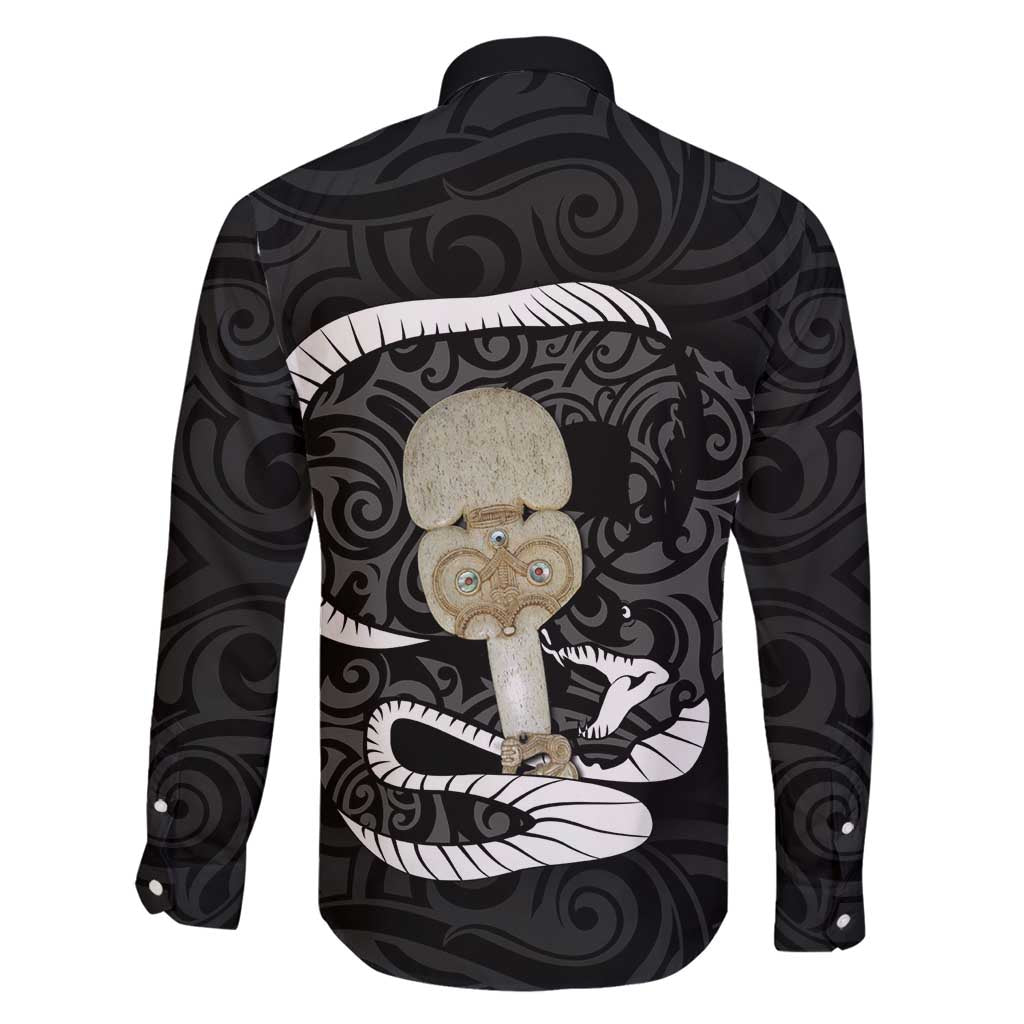 Black New Zealand Eel Family Matching Off Shoulder Maxi Dress and Hawaiian Shirt Aotearoa Maori Tuna With Kotiate Weapon LT14 - Polynesian Pride