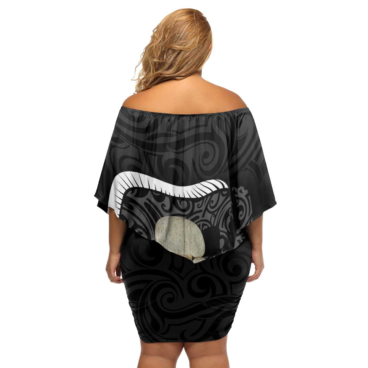 Black New Zealand Eel Family Matching Off Shoulder Short Dress and Hawaiian Shirt Aotearoa Maori Tuna With Kotiate Weapon LT14 - Polynesian Pride