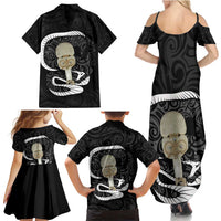 Black New Zealand Eel Family Matching Summer Maxi Dress and Hawaiian Shirt Aotearoa Maori Tuna With Kotiate Weapon LT14 - Polynesian Pride
