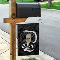 Black New Zealand Eel Garden Flag Aotearoa Maori Tuna With Kotiate Weapon