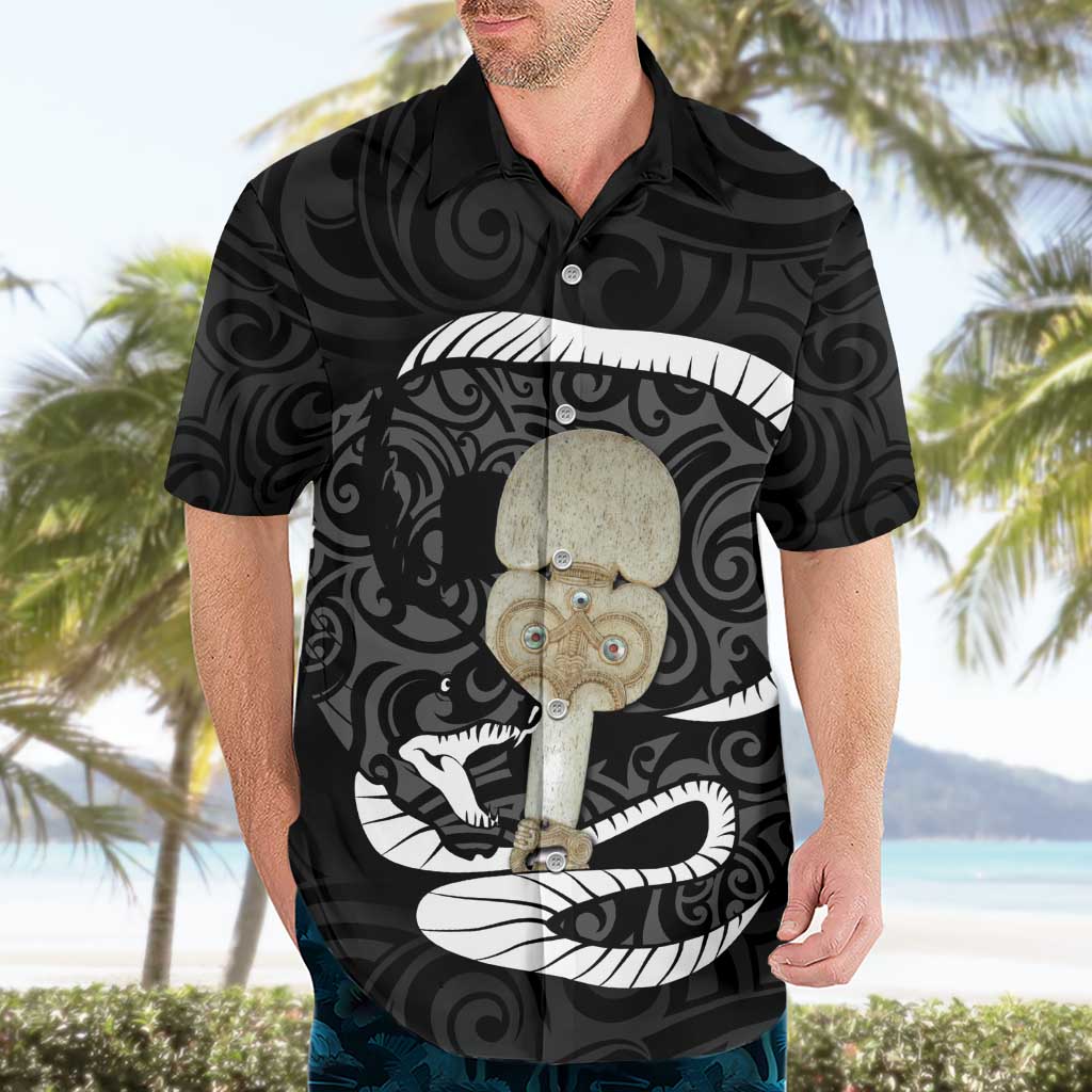 Black New Zealand Eel Hawaiian Shirt Aotearoa Maori Tuna With Kotiate Weapon LT14 - Polynesian Pride