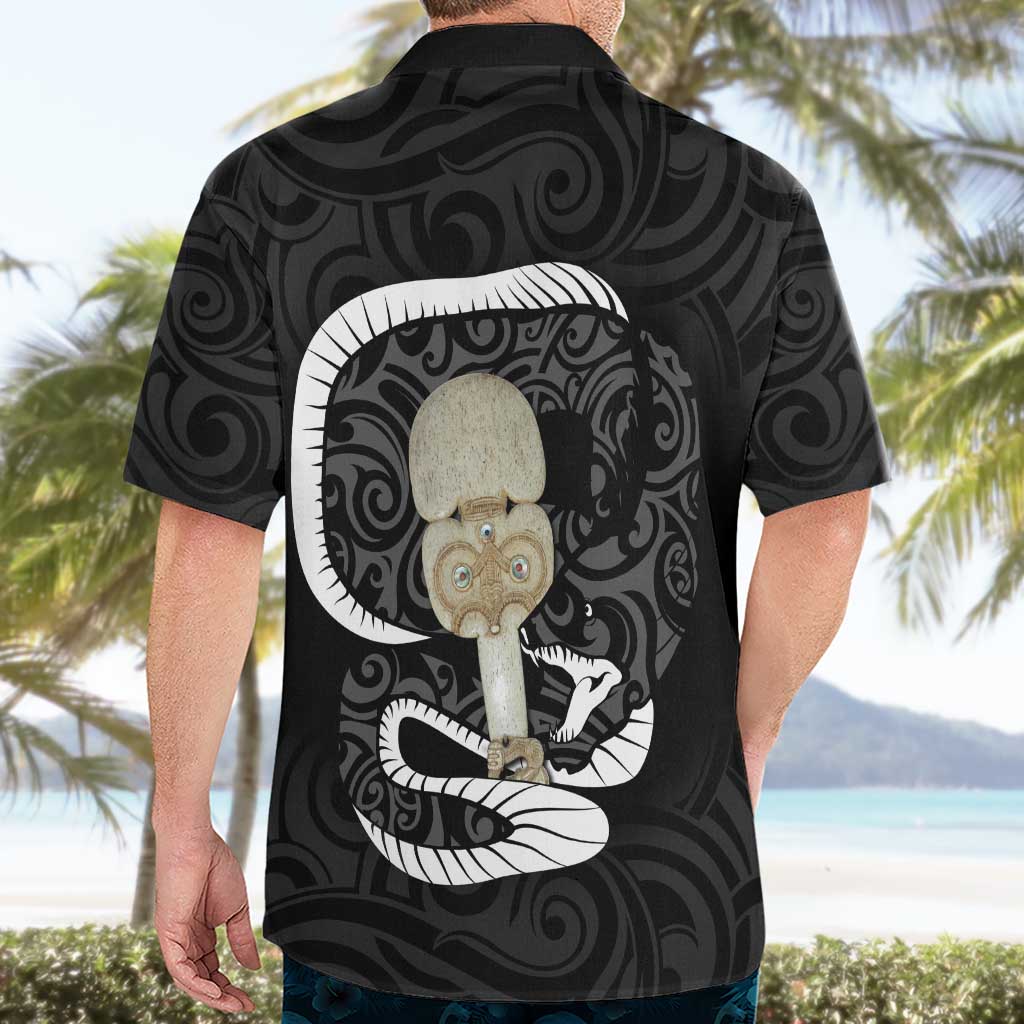 Black New Zealand Eel Hawaiian Shirt Aotearoa Maori Tuna With Kotiate Weapon LT14 - Polynesian Pride