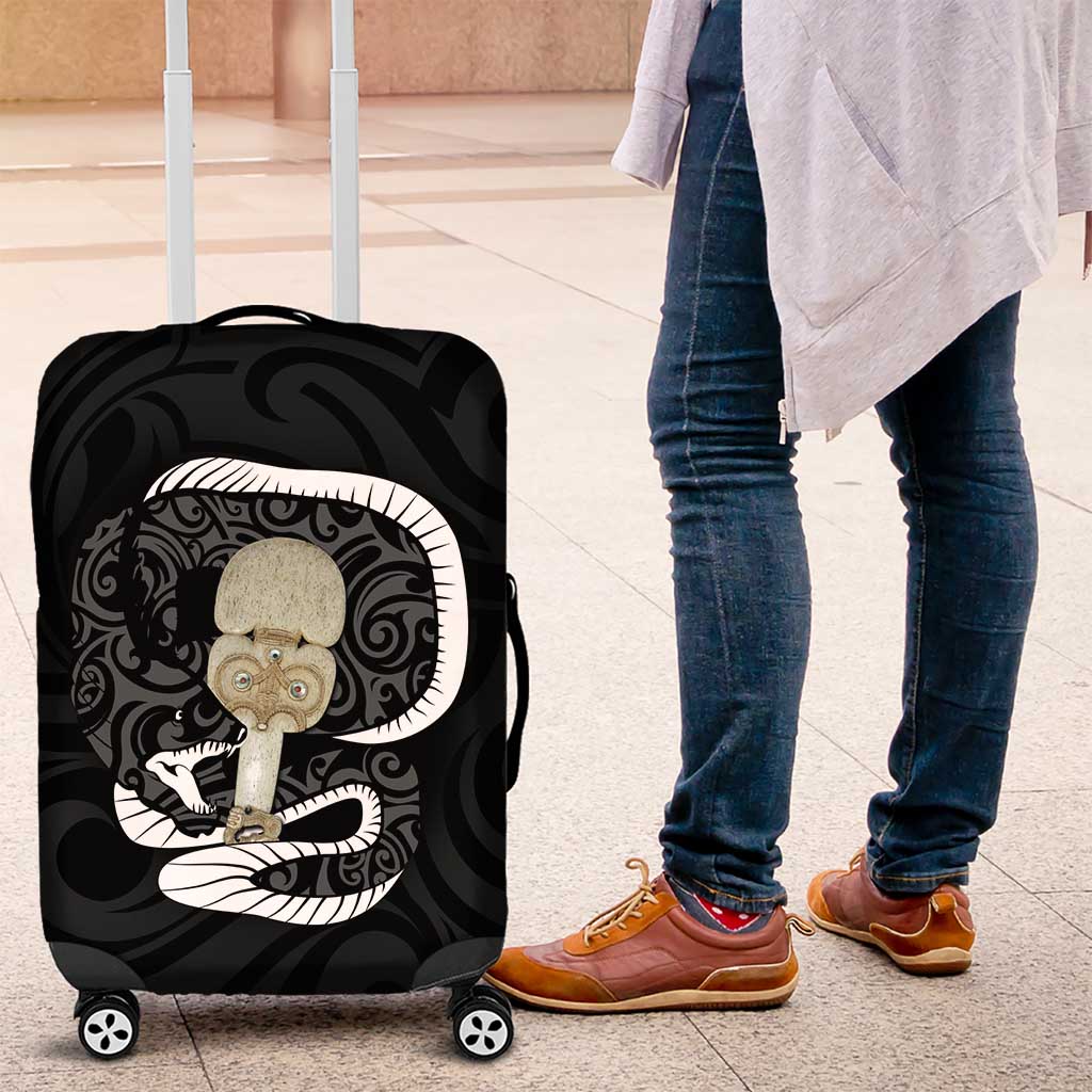 Black New Zealand Eel Luggage Cover Aotearoa Maori Tuna With Kotiate Weapon LT14 Black - Polynesian Pride