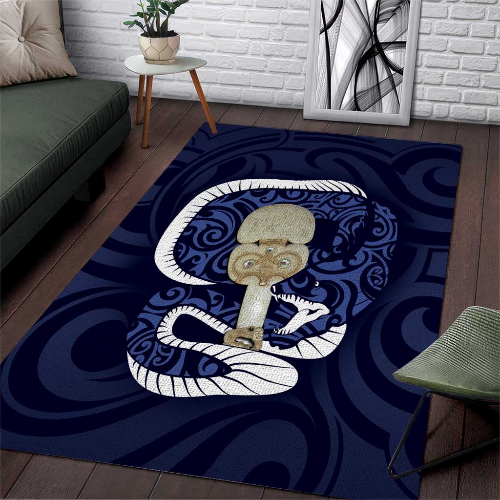 Blue New Zealand Eel Area Rug Aotearoa Maori Tuna With Kotiate Weapon