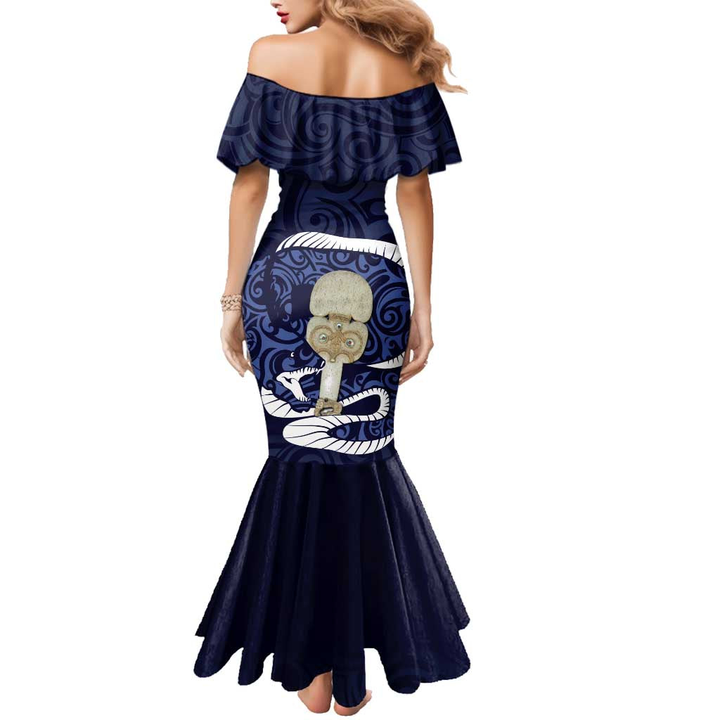Blue New Zealand Eel Family Matching Mermaid Dress and Hawaiian Shirt Aotearoa Maori Tuna With Kotiate Weapon LT14 - Polynesian Pride