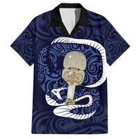 Blue New Zealand Eel Family Matching Off Shoulder Short Dress and Hawaiian Shirt Aotearoa Maori Tuna With Kotiate Weapon LT14 Dad's Shirt - Short Sleeve Blue - Polynesian Pride