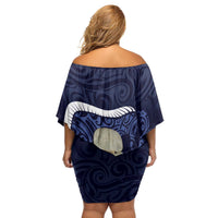 Blue New Zealand Eel Family Matching Off Shoulder Short Dress and Hawaiian Shirt Aotearoa Maori Tuna With Kotiate Weapon LT14 - Polynesian Pride
