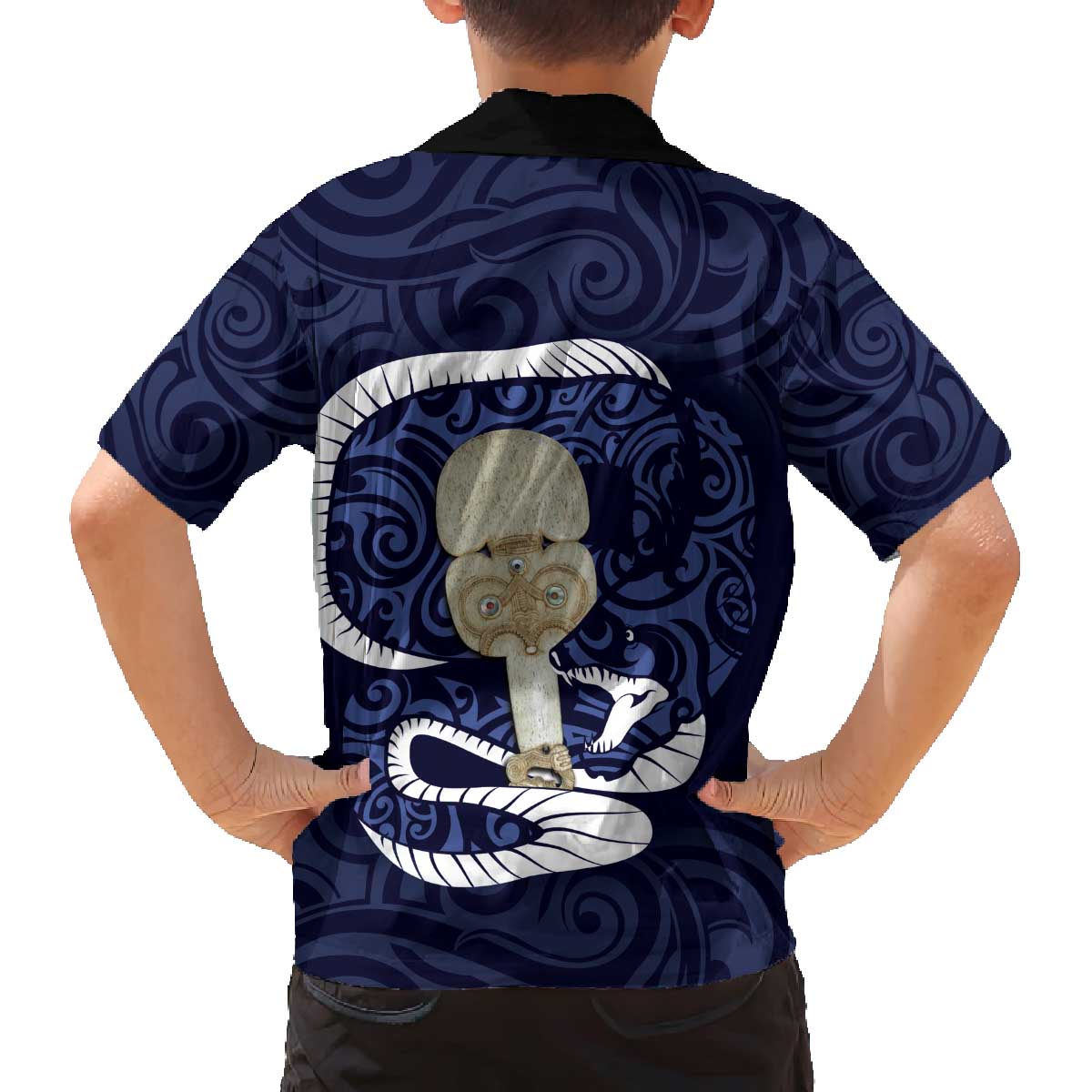 Blue New Zealand Eel Family Matching Puletasi and Hawaiian Shirt Aotearoa Maori Tuna With Kotiate Weapon LT14 - Polynesian Pride