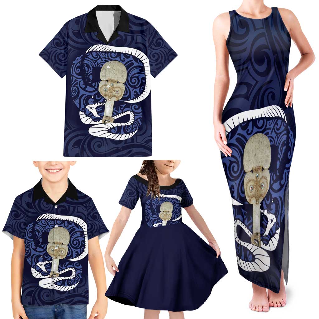 Blue New Zealand Eel Family Matching Tank Maxi Dress and Hawaiian Shirt Aotearoa Maori Tuna With Kotiate Weapon LT14 - Polynesian Pride