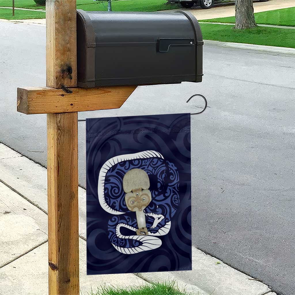 Blue New Zealand Eel Garden Flag Aotearoa Maori Tuna With Kotiate Weapon