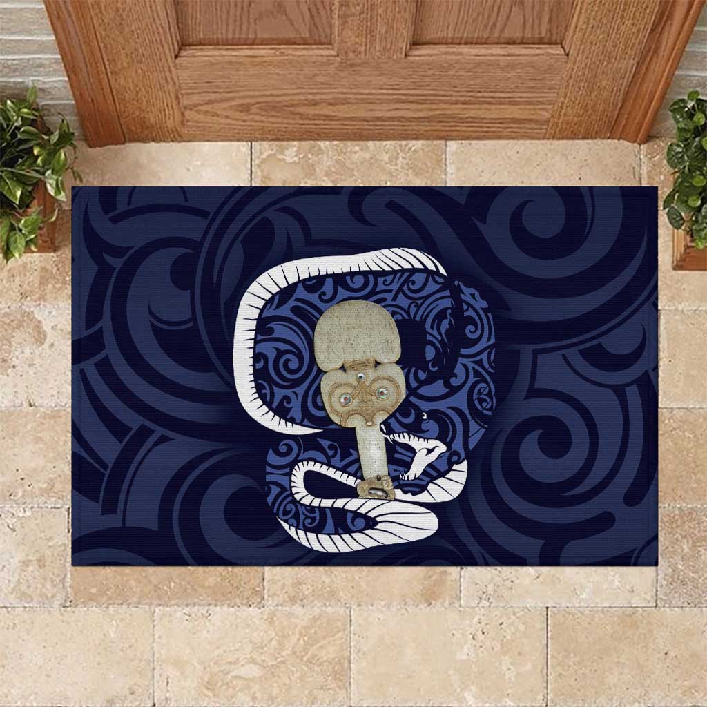 Blue New Zealand Eel Rubber Doormat Aotearoa Maori Tuna With Kotiate Weapon LT14 Blue - Polynesian Pride