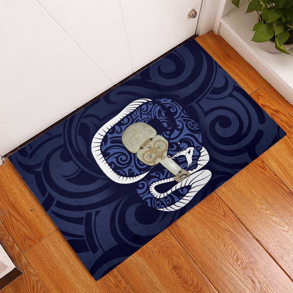 Blue New Zealand Eel Rubber Doormat Aotearoa Maori Tuna With Kotiate Weapon