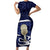 Blue New Zealand Eel Short Sleeve Bodycon Dress Aotearoa Maori Tuna With Kotiate Weapon