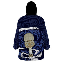 Blue New Zealand Eel Wearable Blanket Hoodie Aotearoa Maori Tuna With Kotiate Weapon LT14 - Polynesian Pride