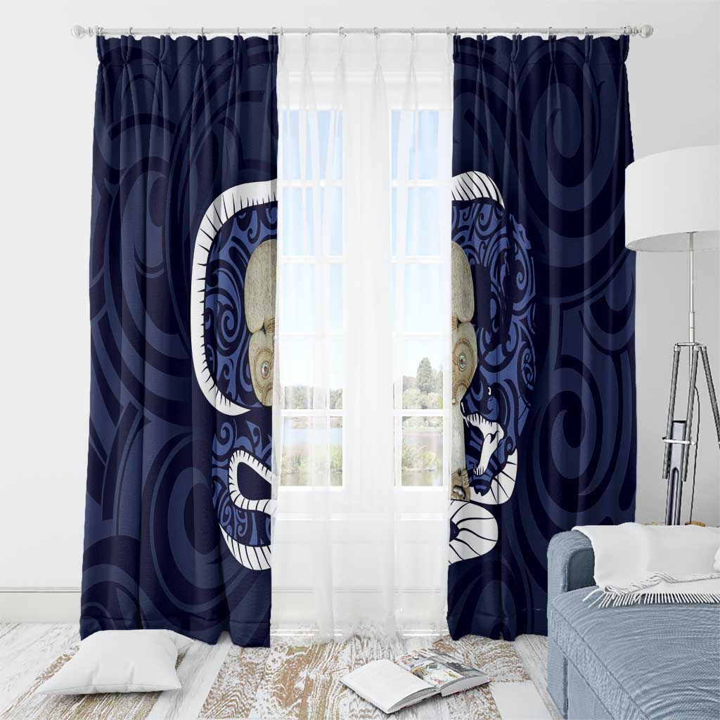 Blue New Zealand Eel Window Curtain Aotearoa Maori Tuna With Kotiate Weapon