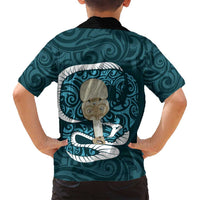 Turquoise New Zealand Eel Family Matching Off Shoulder Maxi Dress and Hawaiian Shirt Aotearoa Maori Tuna With Kotiate Weapon LT14 - Polynesian Pride