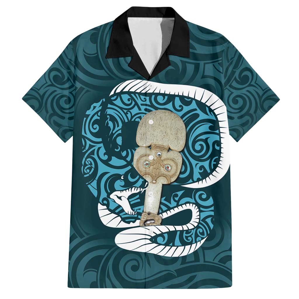 Turquoise New Zealand Eel Family Matching Off Shoulder Maxi Dress and Hawaiian Shirt Aotearoa Maori Tuna With Kotiate Weapon LT14 Dad's Shirt - Short Sleeve Turquoise - Polynesian Pride