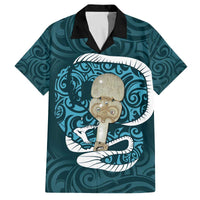 Turquoise New Zealand Eel Family Matching Off Shoulder Short Dress and Hawaiian Shirt Aotearoa Maori Tuna With Kotiate Weapon LT14 Dad's Shirt - Short Sleeve Turquoise - Polynesian Pride